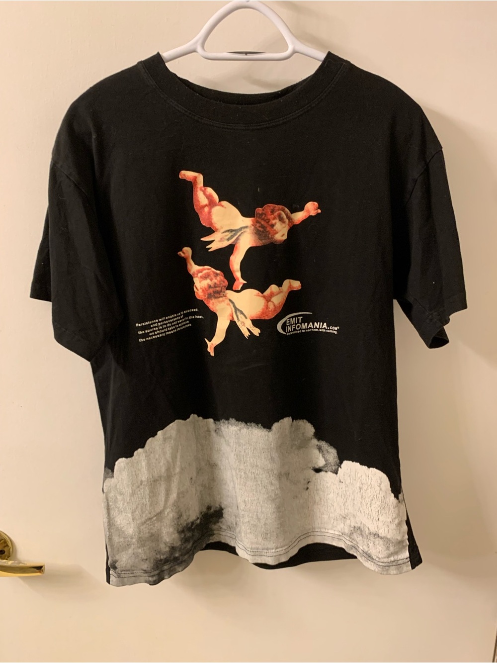 Black Graphic Short Sleeve T-Shirt with Cherub Print
